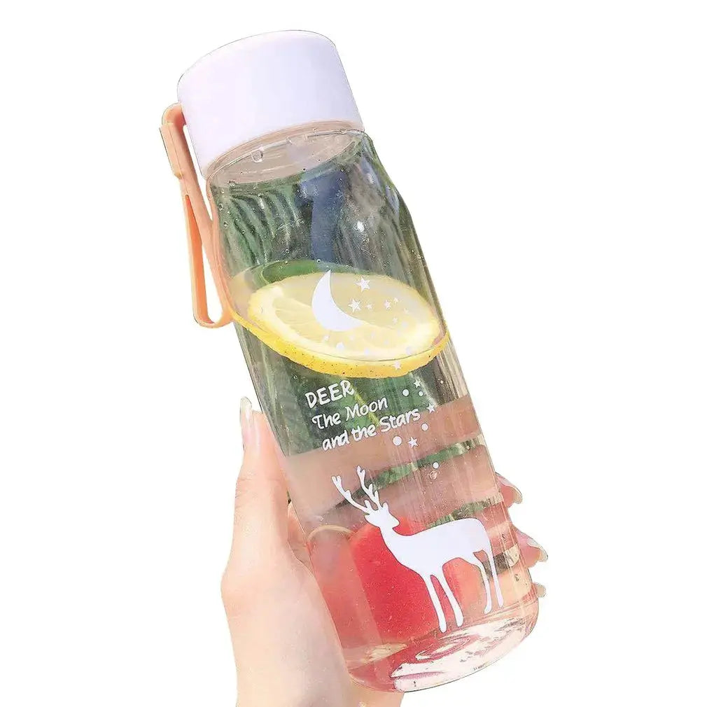 Fashion 600ml Student Water Bottle Little Deer Plastic Cute Creative Outing Portable Bottle Translucent Water Bottle For Girls - Streetsharks