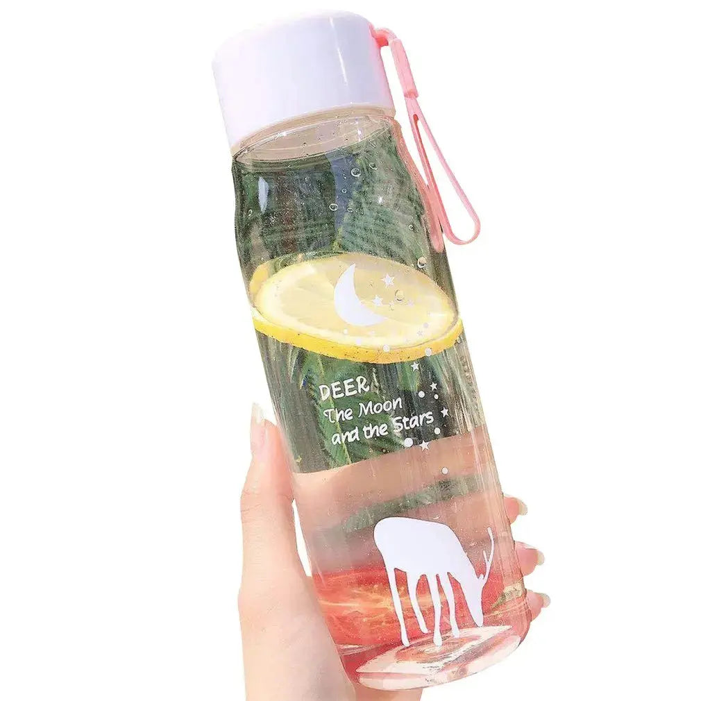 Fashion 600ml Student Water Bottle Little Deer Plastic Cute Creative Outing Portable Bottle Translucent Water Bottle For Girls - Streetsharks