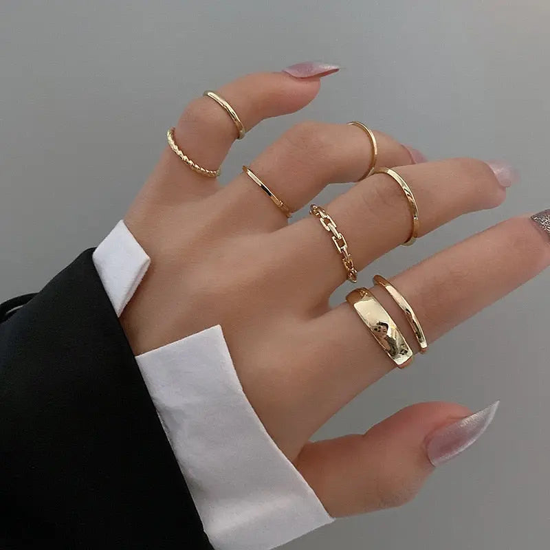 Fashion Jewelry Rings Set Hot Selling Metal Hollow Round Opening Women Finger Gift Streetsharks