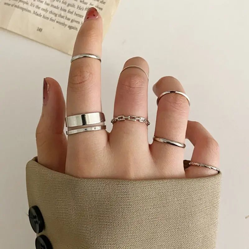 Fashion Jewelry Rings Set Hot Selling Metal Hollow Round Opening Women Finger Gift Streetsharks