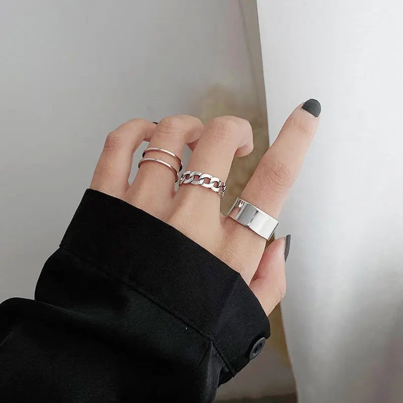 Fashion Jewelry Rings Set Hot Selling Metal Hollow Round Opening Women Finger Gift Streetsharks