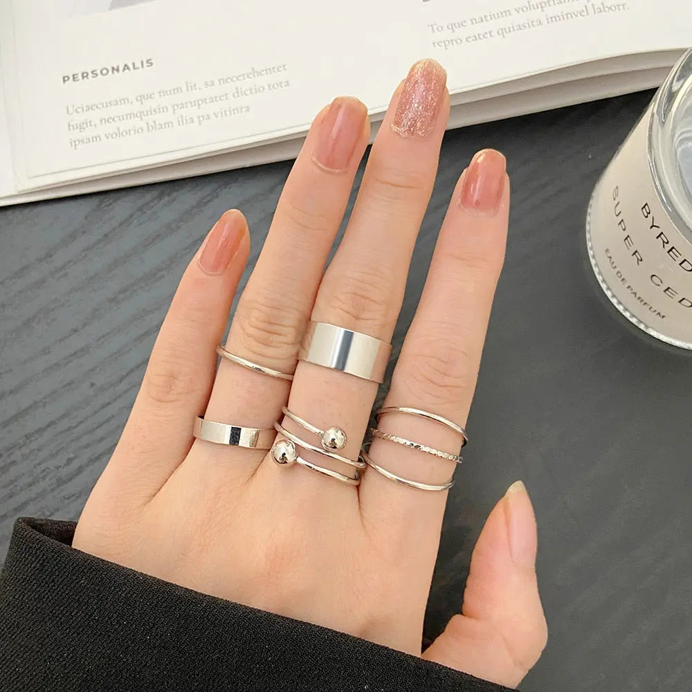 Fashion Jewelry Rings Set Hot Selling Metal Hollow Round Opening Women Finger Gift Streetsharks