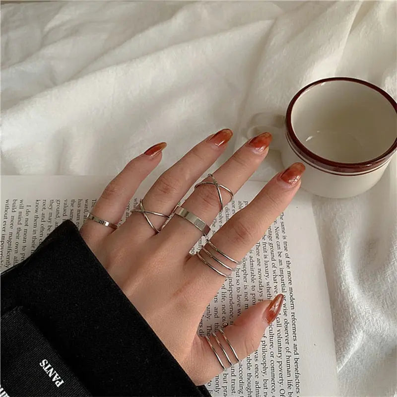 Fashion Jewelry Rings Set Hot Selling Metal Hollow Round Opening Women Finger Gift Streetsharks