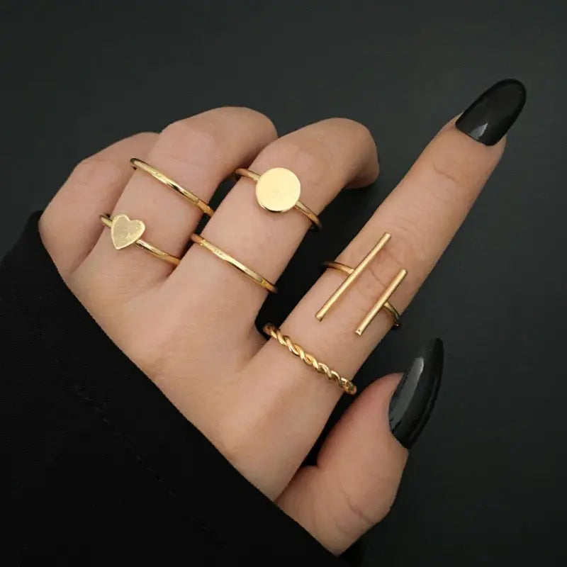 Fashion Jewelry Rings Set Hot Selling Metal Hollow Round Opening Women Finger Gift Streetsharks