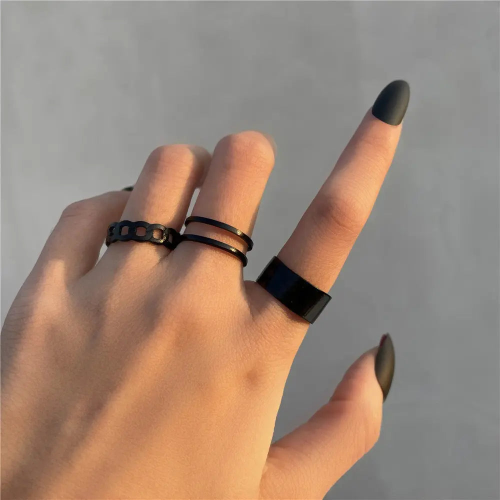 Fashion Jewelry Rings Set Hot Selling Metal Hollow Round Opening Women Finger Gift Streetsharks