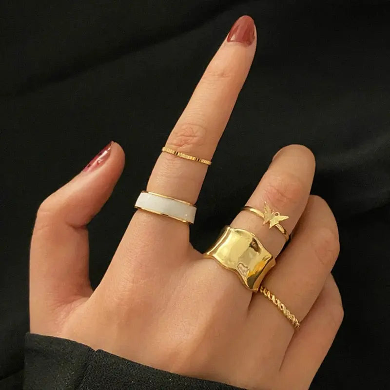 Fashion Jewelry Rings Set Hot Selling Metal Hollow Round Opening Women Finger Gift Streetsharks