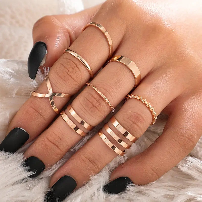 Fashion Jewelry Rings Set Hot Selling Metal Hollow Round Opening Women Finger Gift Streetsharks