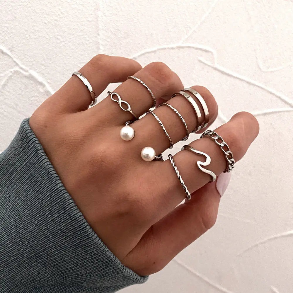 Fashion Jewelry Rings Set Hot Selling Metal Hollow Round Opening Women Finger Gift Streetsharks