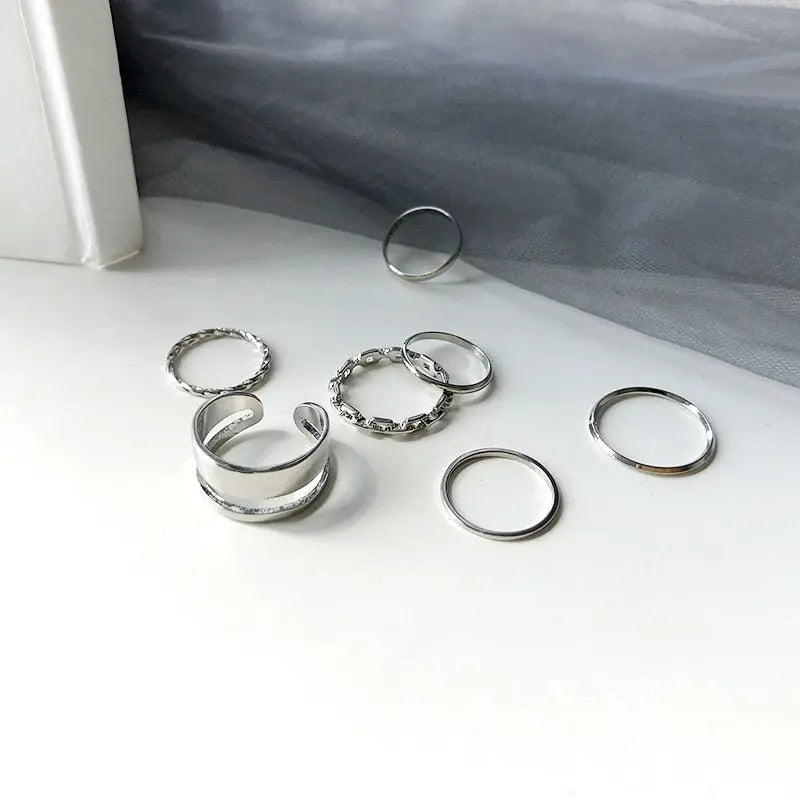 Fashion Jewelry Rings Set Hot Selling Metal Hollow Round Opening Women Finger Gift Streetsharks