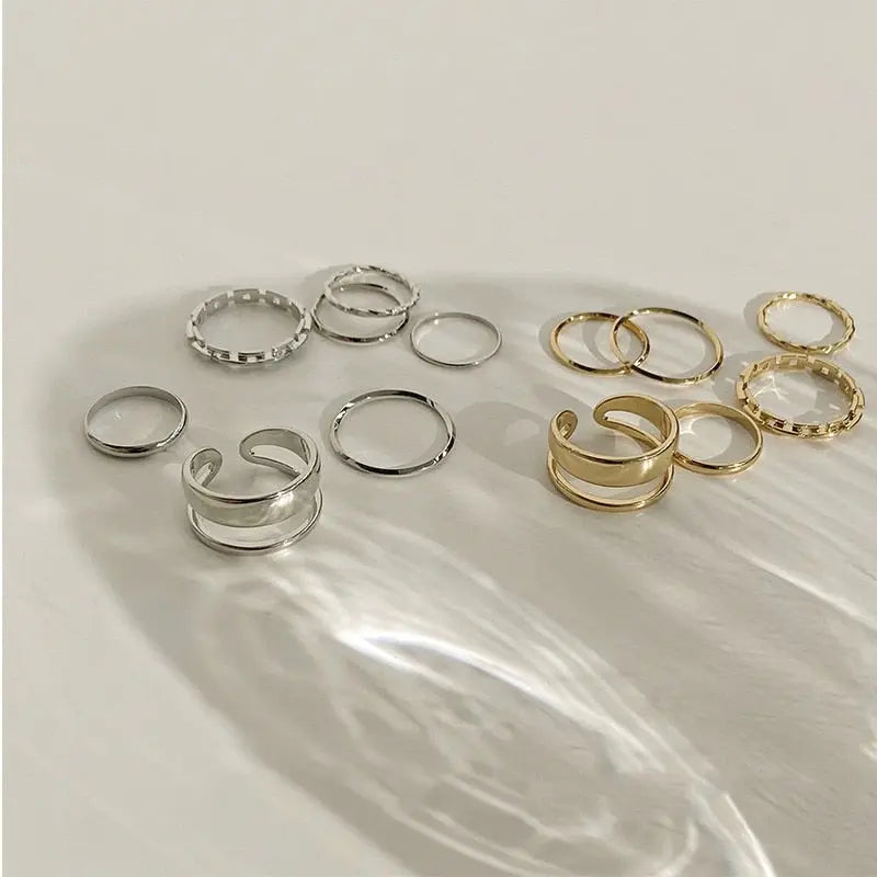 Fashion Jewelry Rings Set Hot Selling Metal Hollow Round Opening Women Finger Gift Streetsharks