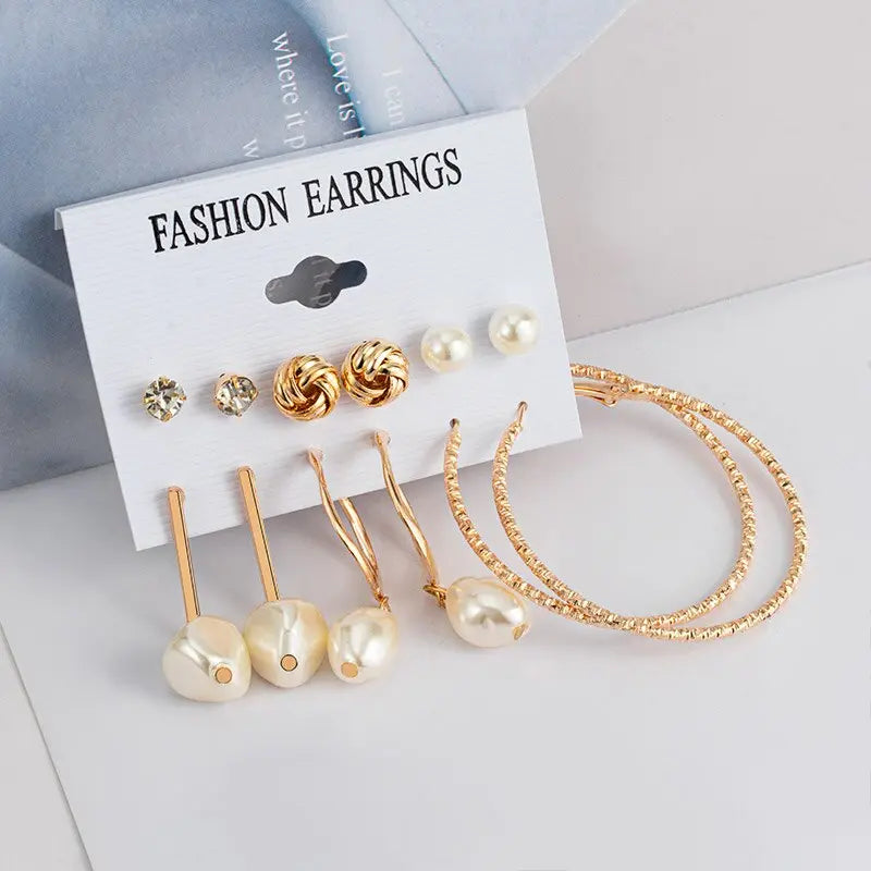 Fashion Pearl Hoop Earrings Set For Women Statement Metal Circle Jewelry Gifts Streetsharks