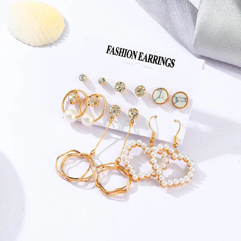 Fashion Pearl Hoop Earrings Set For Women Statement Metal Circle Jewelry Gifts Streetsharks