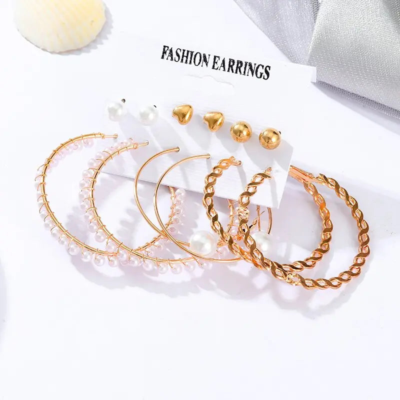 Fashion Pearl Hoop Earrings Set For Women Statement Metal Circle Jewelry Gifts Streetsharks