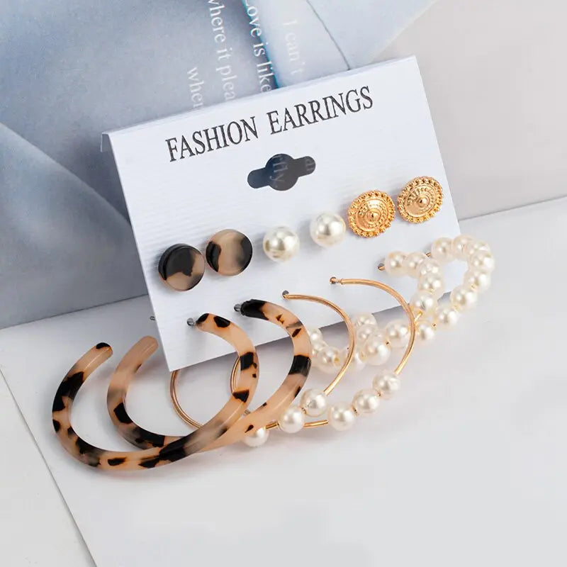 Fashion Pearl Hoop Earrings Set For Women Statement Metal Circle Jewelry Gifts Streetsharks