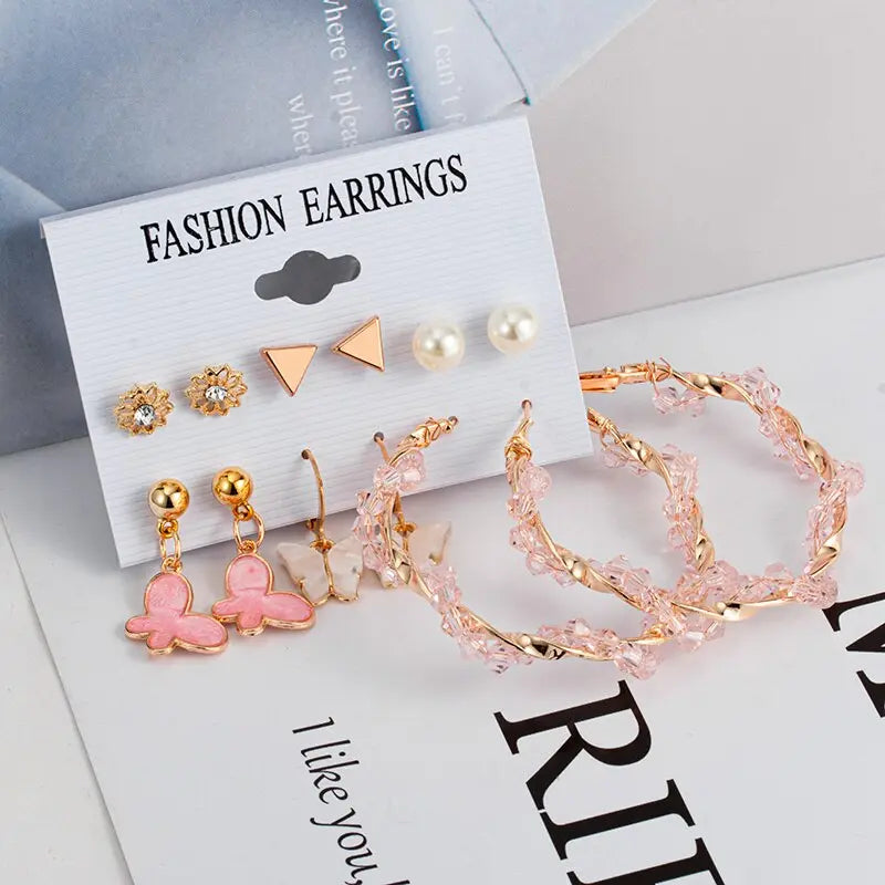 Fashion Pearl Hoop Earrings Set For Women Statement Metal Circle Jewelry Gifts Streetsharks