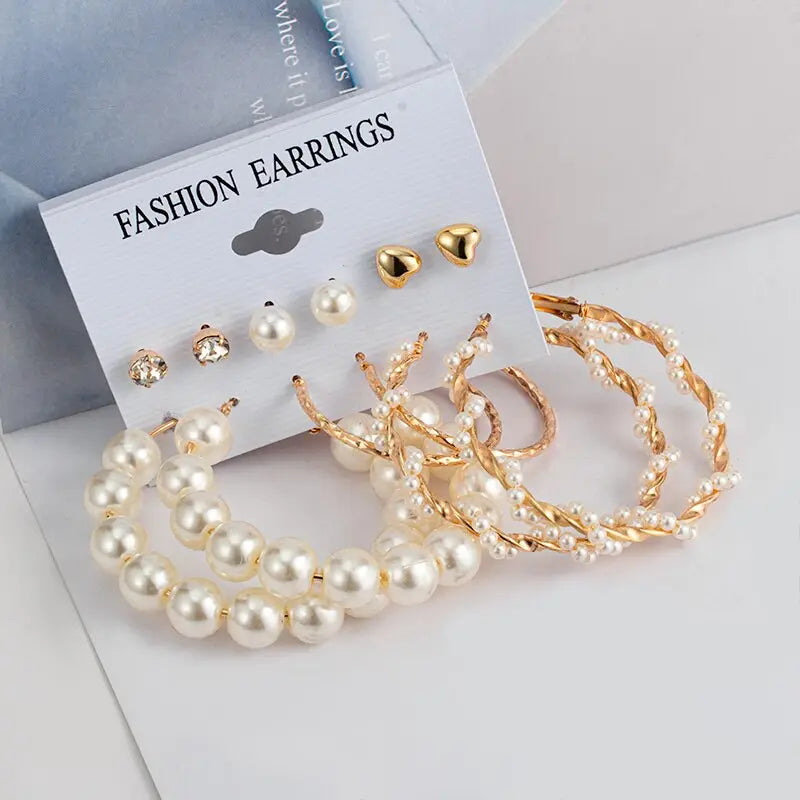 Fashion Pearl Hoop Earrings Set For Women Statement Metal Circle Jewelry Gifts Streetsharks