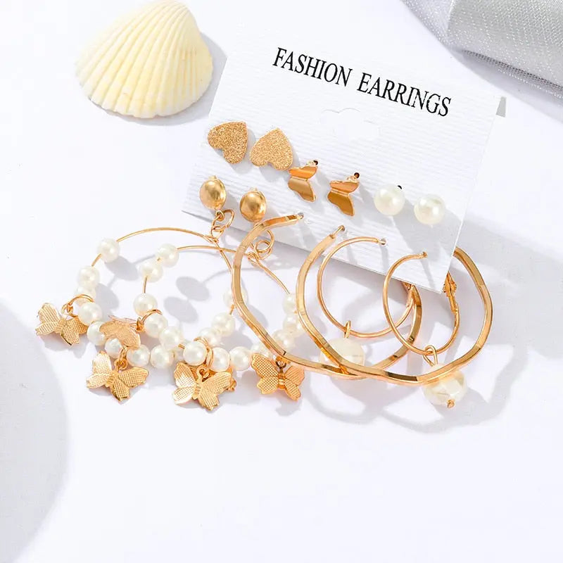 Fashion Pearl Hoop Earrings Set For Women Statement Metal Circle Jewelry Gifts Streetsharks