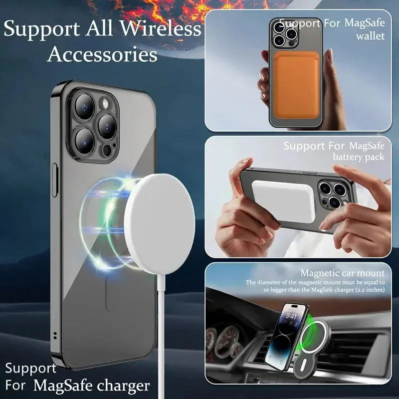 Fashion Plating Magnetic Soft Case For Magsafe For iPhone 15 14 Plus 13 12 11 Pro Max Wireless Charging Case With Lens Protector Streetsharks