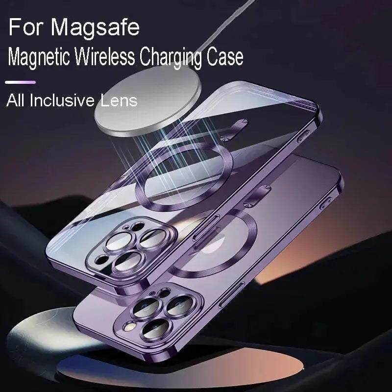 Fashion Plating Magnetic Soft Case For Magsafe For iPhone 15 14 Plus 13 12 11 Pro Max Wireless Charging Case With Lens Protector Streetsharks