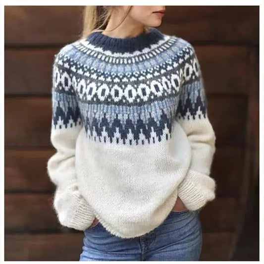 Fashionable Knitted Sweaters Women Winter Warm  Retro Long Sleeve O-Neck Sweater Pullovers Tops Clothing -  Streetsharks