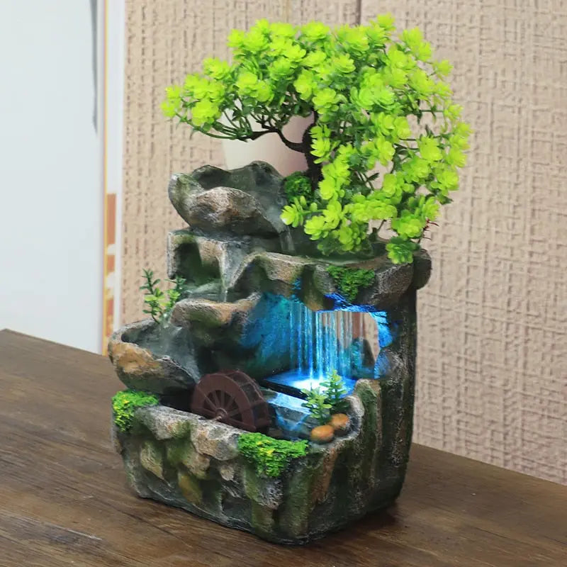 Fenn Sui Rockery Fountain for Living Room Flowing Water Waterfall Ornament with 7-Color LED Light Change Streetsharks