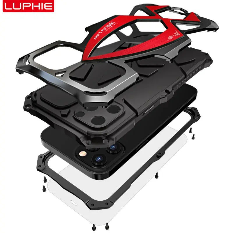 For iPhone 12 Pro Max 12Mini Case, LUPHIE Metal Armor Roadster Travelling Cover Streetsharks