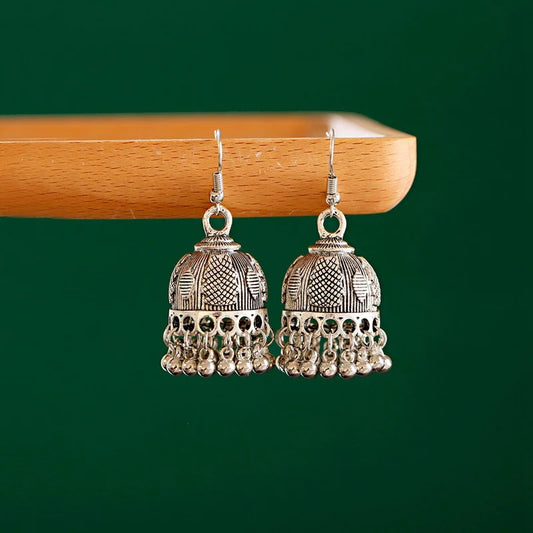 Ethnic Retro Silver Color Flower Alloy Tassel Dangle Earrings For Women's Indian Jhumka Earrings Turkey Bijoux Streetsharks