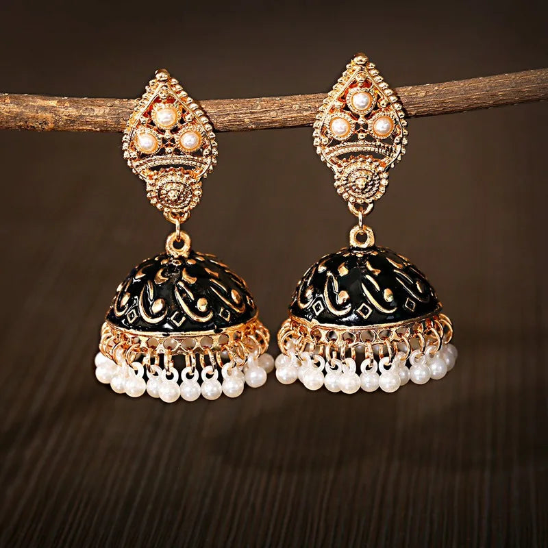 Ethnic Retro Geometric Turkish Jhumka Earrings For Women Indian Jewelry Flower Gold Color Bell Tassel Dangling Earrings Streetsharks