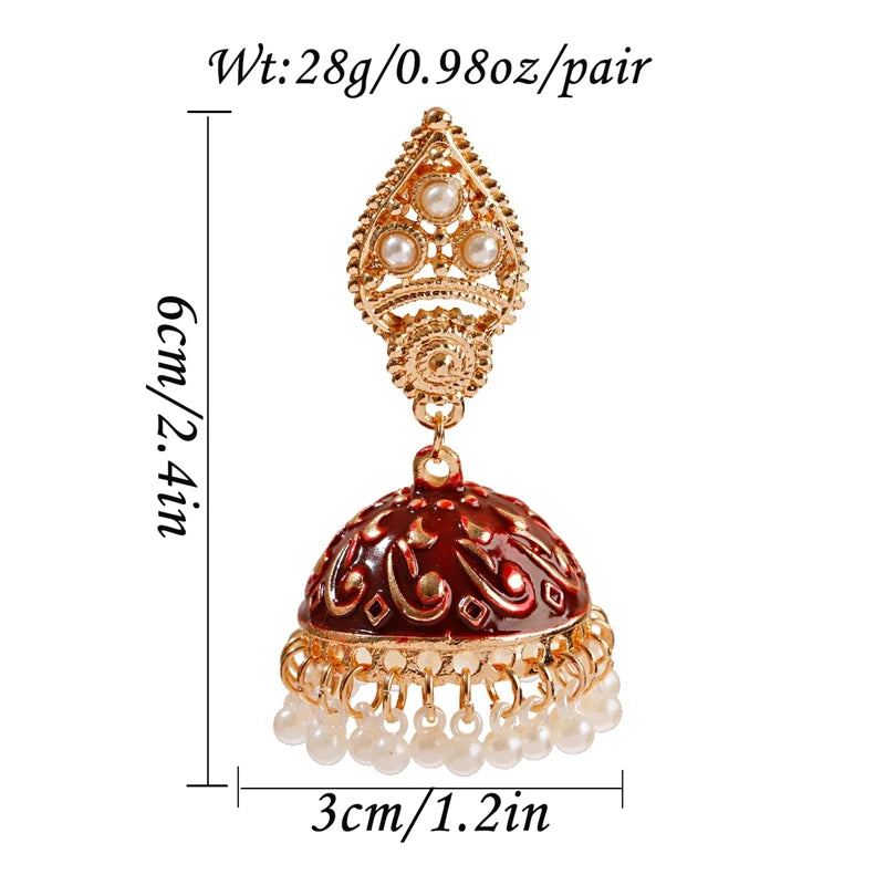 Ethnic Retro Geometric Turkish Jhumka Earrings For Women Indian Jewelry Flower Gold Color Bell Tassel Dangling Earrings Streetsharks