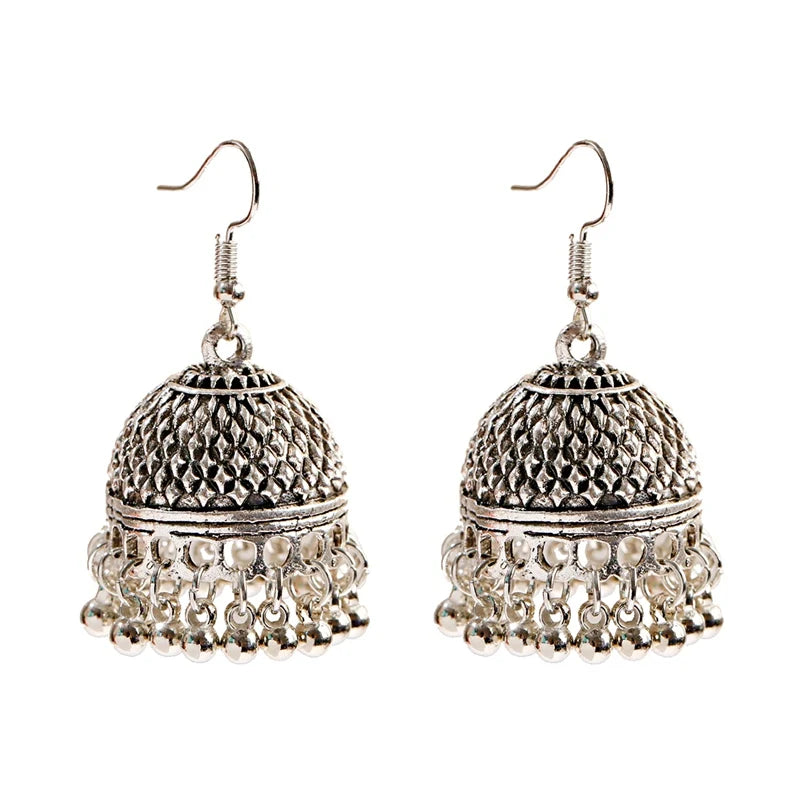 Ethnic Retro Silver Color Flower Alloy Tassel Dangle Earrings For Women's Indian Jhumka Earrings Turkey Bijoux Streetsharks