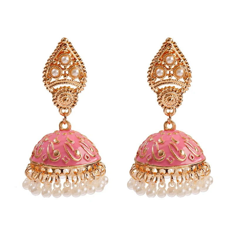 Ethnic Retro Geometric Turkish Jhumka Earrings For Women Indian Jewelry Flower Gold Color Bell Tassel Dangling Earrings Streetsharks