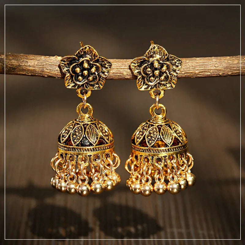 Ethnic Silver Color Flower Indian Jhumka Earrings Women Bohemian Retro Tassel Bell Tibetan Earrings Oorbellen Streetsharks