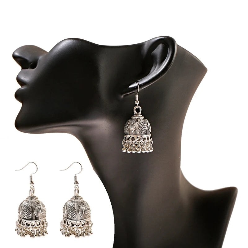 Ethnic Retro Silver Color Flower Alloy Tassel Dangle Earrings For Women's Indian Jhumka Earrings Turkey Bijoux Streetsharks