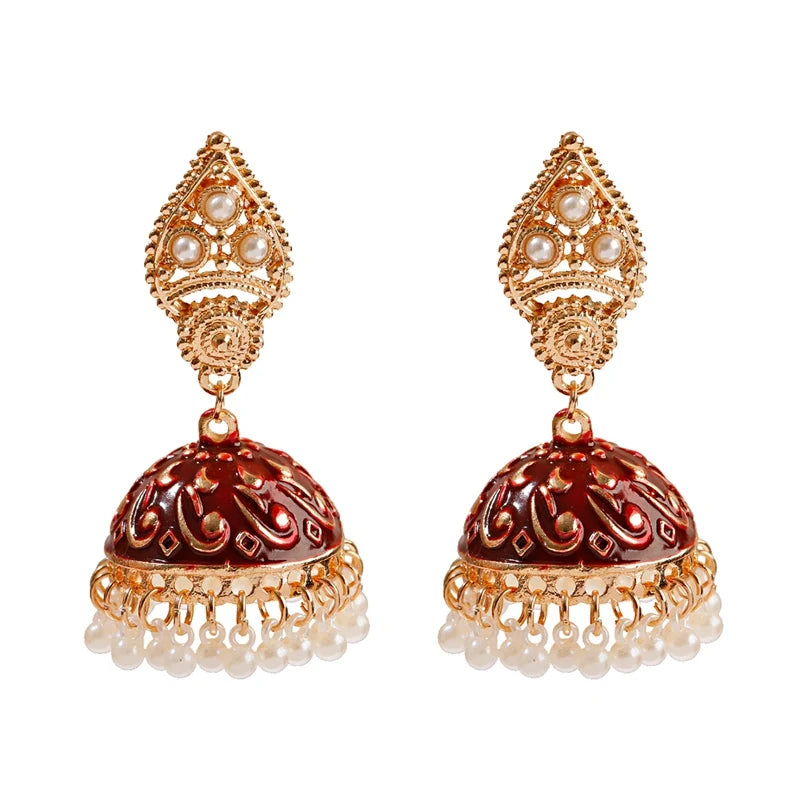 Ethnic Retro Geometric Turkish Jhumka Earrings For Women Indian Jewelry Flower Gold Color Bell Tassel Dangling Earrings Streetsharks