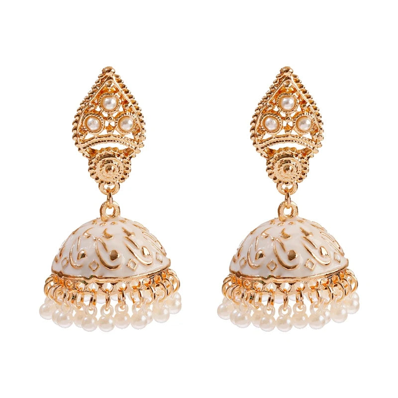 Ethnic Retro Geometric Turkish Jhumka Earrings For Women Indian Jewelry Flower Gold Color Bell Tassel Dangling Earrings Streetsharks