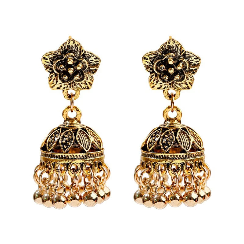 Ethnic Silver Color Flower Indian Jhumka Earrings Women Bohemian Retro Tassel Bell Tibetan Earrings Oorbellen Streetsharks