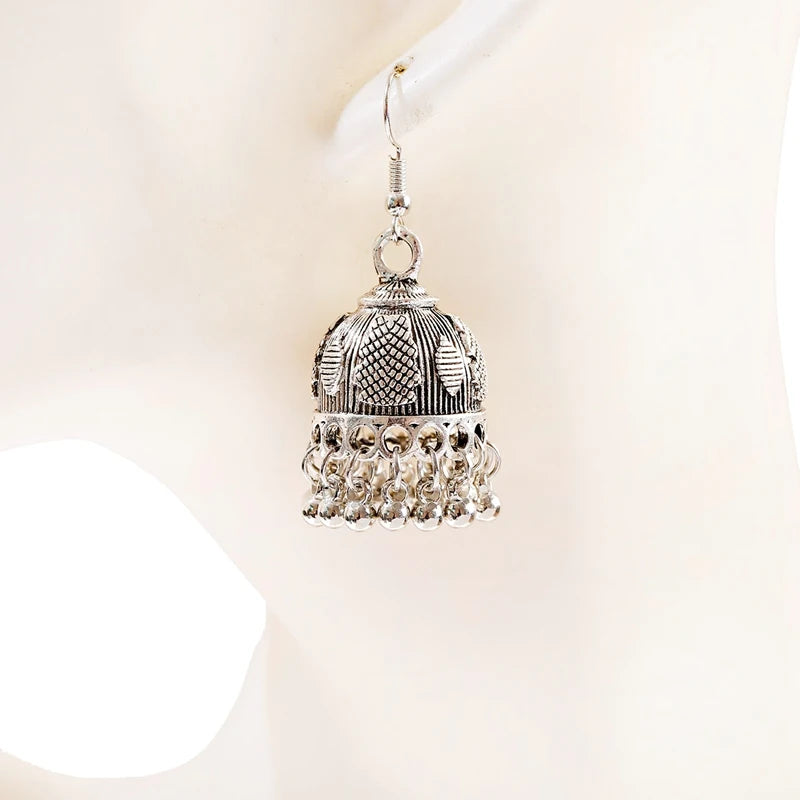 Ethnic Retro Silver Color Flower Alloy Tassel Dangle Earrings For Women's Indian Jhumka Earrings Turkey Bijoux Streetsharks