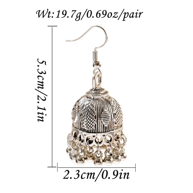 Ethnic Retro Silver Color Flower Alloy Tassel Dangle Earrings For Women's Indian Jhumka Earrings Turkey Bijoux Streetsharks