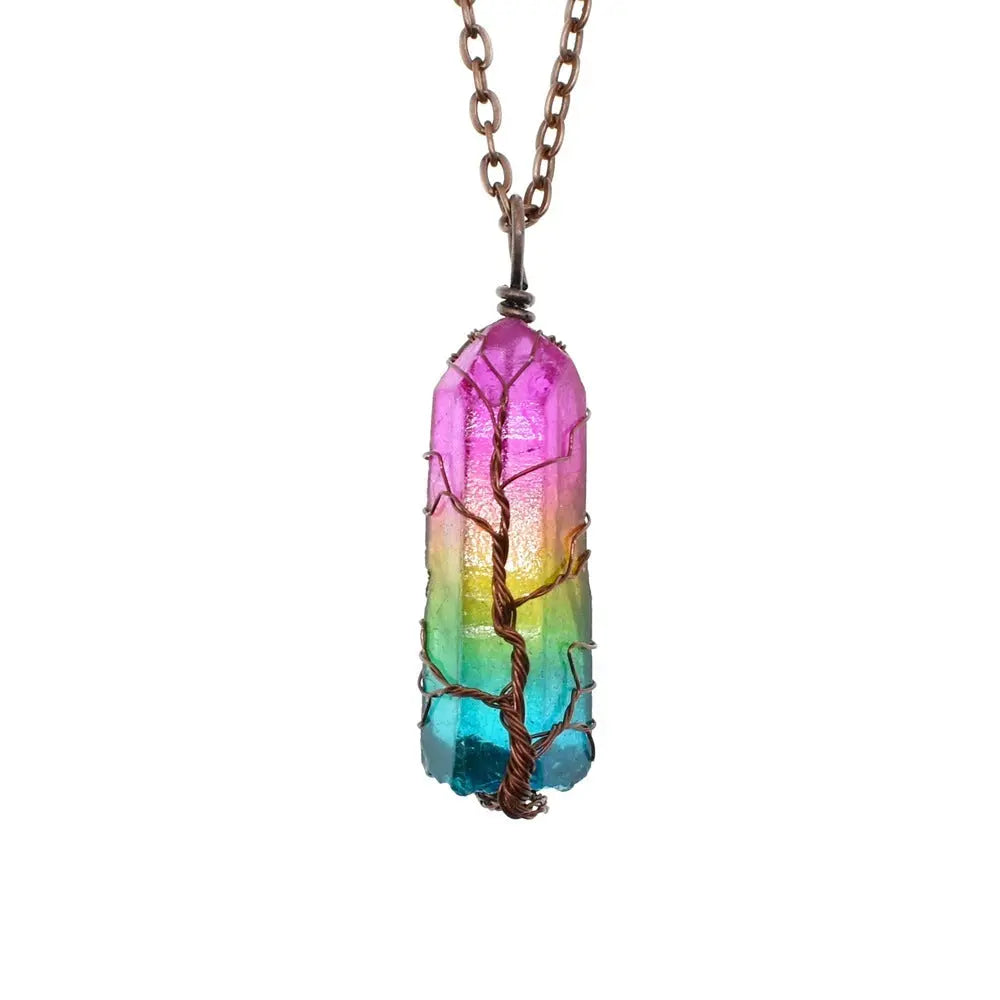 Hot Selling Stone Crystal Pillar Tree Of Life Pendant In Europe And America Streetsharks