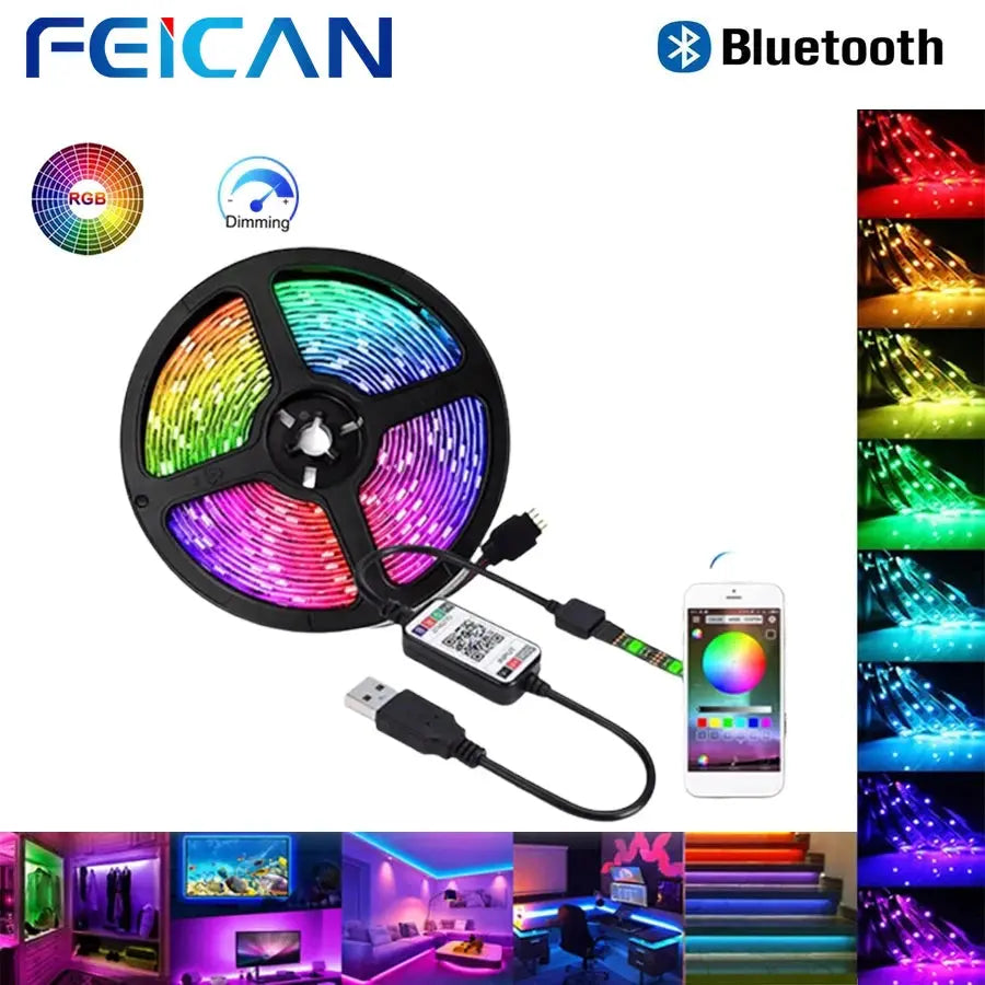 LED Strip Light 5050 USB Bluetooth Flexible Lamp Tape RGB Ribbon 1M 2M 3M 4M 5M DC 5V Decoration TV BackLight Streetsharks