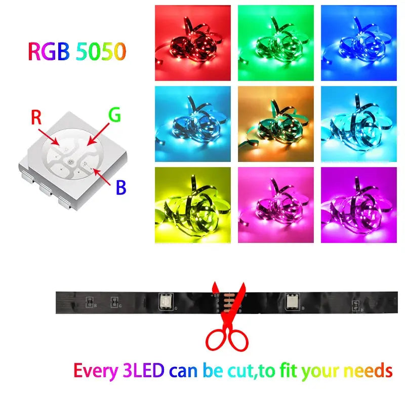 LED Strip Light 5050 USB Bluetooth Flexible Lamp Tape RGB Ribbon 1M 2M 3M 4M 5M DC 5V Decoration TV BackLight Streetsharks