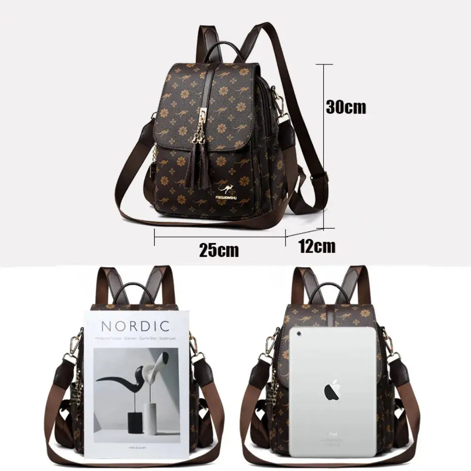 Ladies Backpack Designer High Quality Leather Women Bag Luxury Fashion Printing Tassel School Bags Large Capacity Backpacks Sac Streetsharks