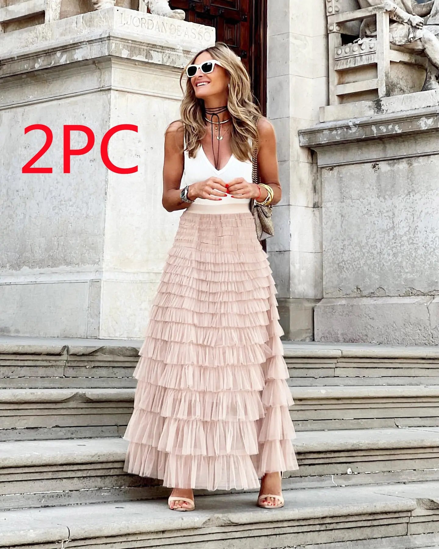 Layered Ruffles Cake Skirt Summer Fashion A Line Swing Mesh Long Skirt Party Dress Women Streetsharks