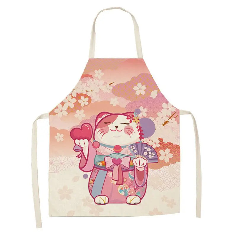 Lucky Cat Apron Kitchen Aprons for Women Cotton Linen Bibs Household Streetsharks