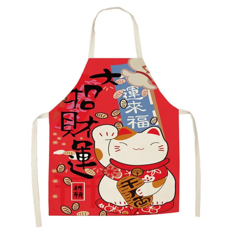 Lucky Cat Apron Kitchen Aprons for Women Cotton Linen Bibs Household Streetsharks