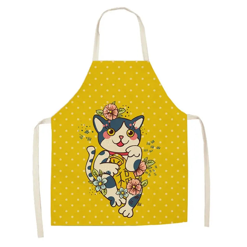 Lucky Cat Apron Kitchen Aprons for Women Cotton Linen Bibs Household Streetsharks