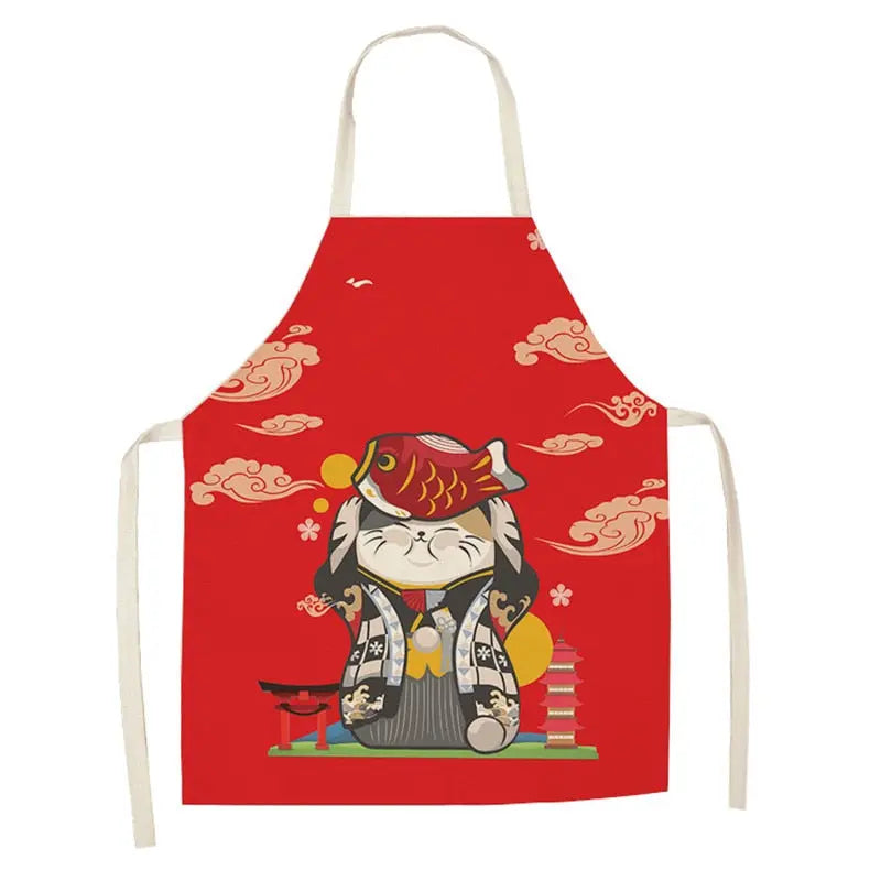 Lucky Cat Apron Kitchen Aprons for Women Cotton Linen Bibs Household Streetsharks