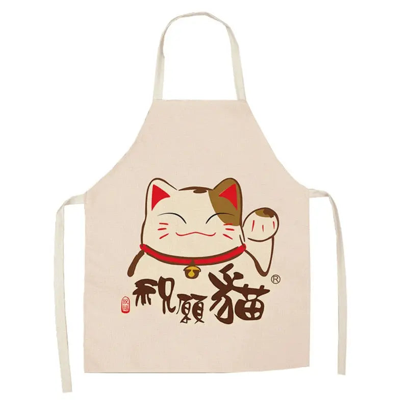 Lucky Cat Apron Kitchen Aprons for Women Cotton Linen Bibs Household Streetsharks