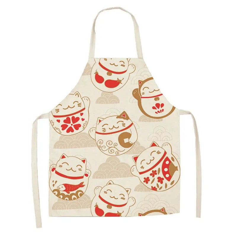 Lucky Cat Apron Kitchen Aprons for Women Cotton Linen Bibs Household Streetsharks