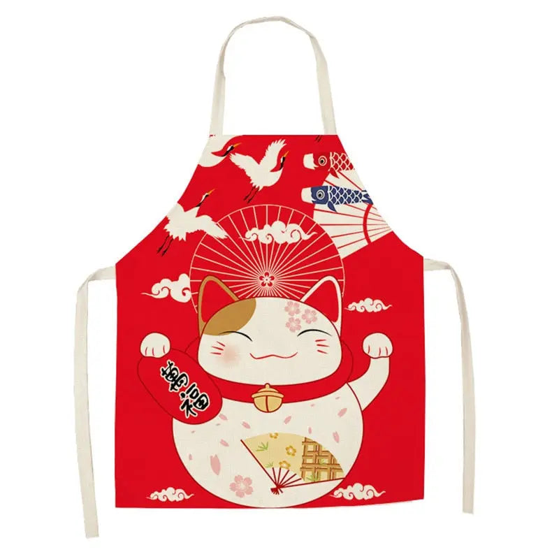 Lucky Cat Apron Kitchen Aprons for Women Cotton Linen Bibs Household Streetsharks